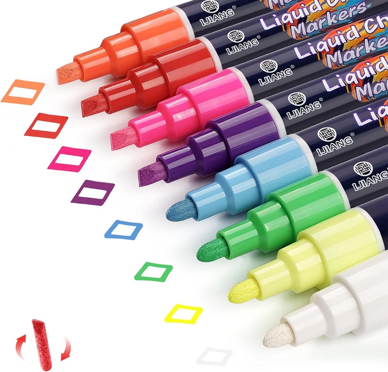 IJIANG Liquid Chalk Markers for Blackboards, Dust Free Wet-Dry Erasable - Chalk Markers with 6mm Reversible Bullet&Chisel Tip, Neon Colors for Chalkboard Signs, Whiteboard, Calendar, Window, Glass - Image 1
